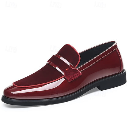 Red Loafers Sleek Leather Men's Velvet with Design Faux –