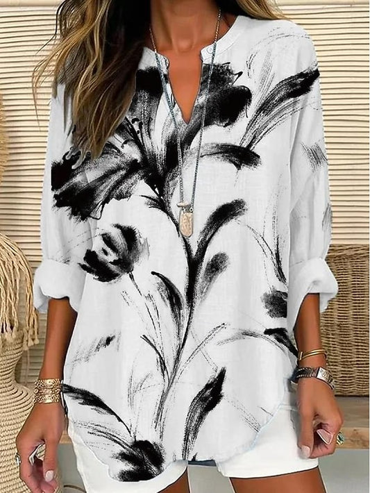 Women's Blouse Linen Like Breathable Lightweight Tunic V