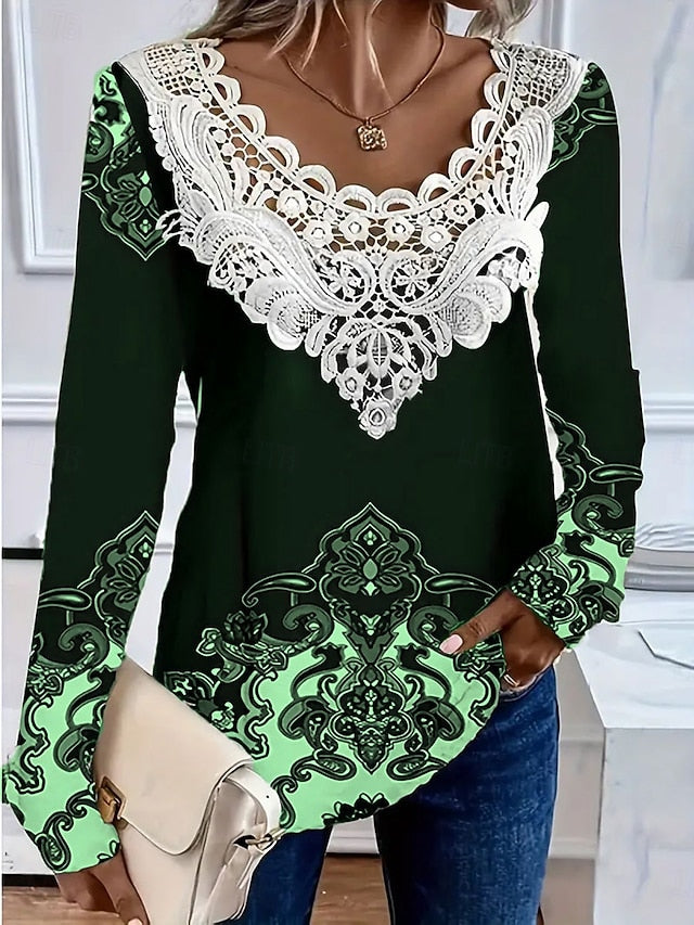 Women's T Shirt Lace Eyelet Graphic Plants Fashion Stylish