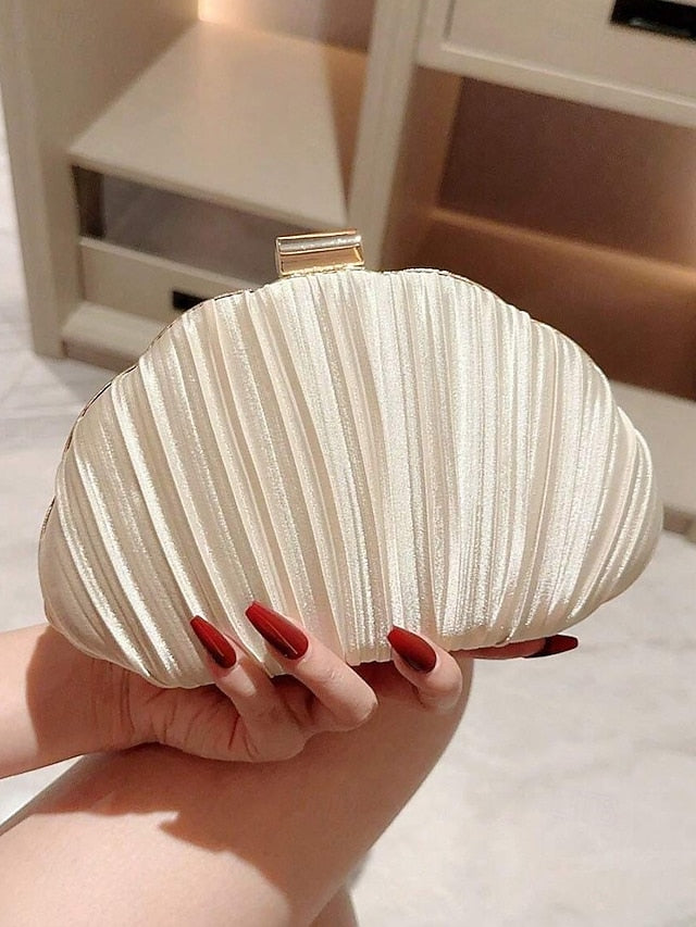 Women's Purse Clutch Shell Evening Satin Pleated