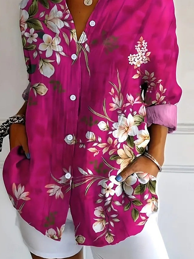Women's Shirt Linen Like Breathable Lightweight Floral
