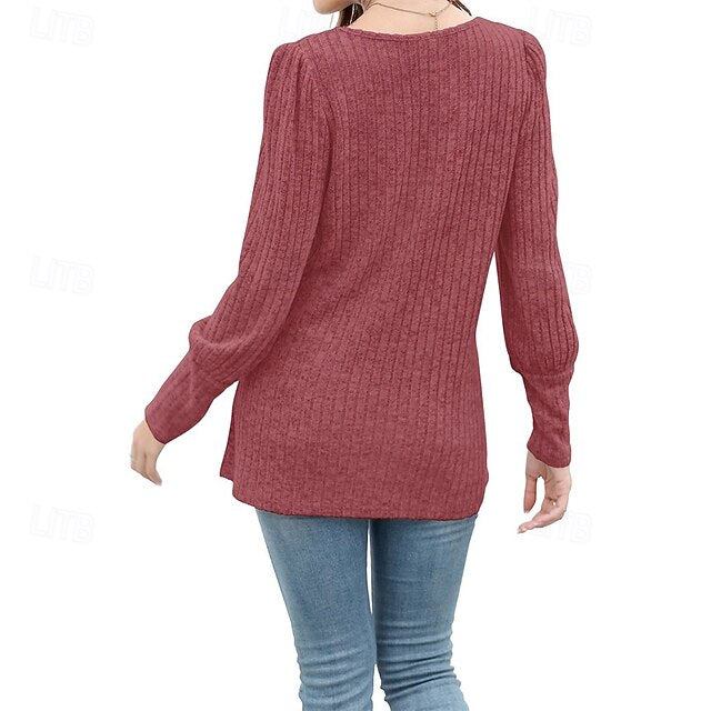 Women's Texture Blouse T Shirt Tee Top Buttons Plain
