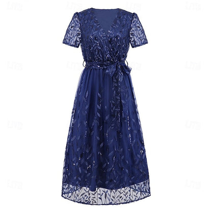 Dress Bride Neck the of V Sequin Elegant A-Line Mother