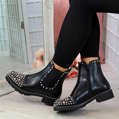 for Boots Women Black Chelsea Studded Sole – Chunky Ankle