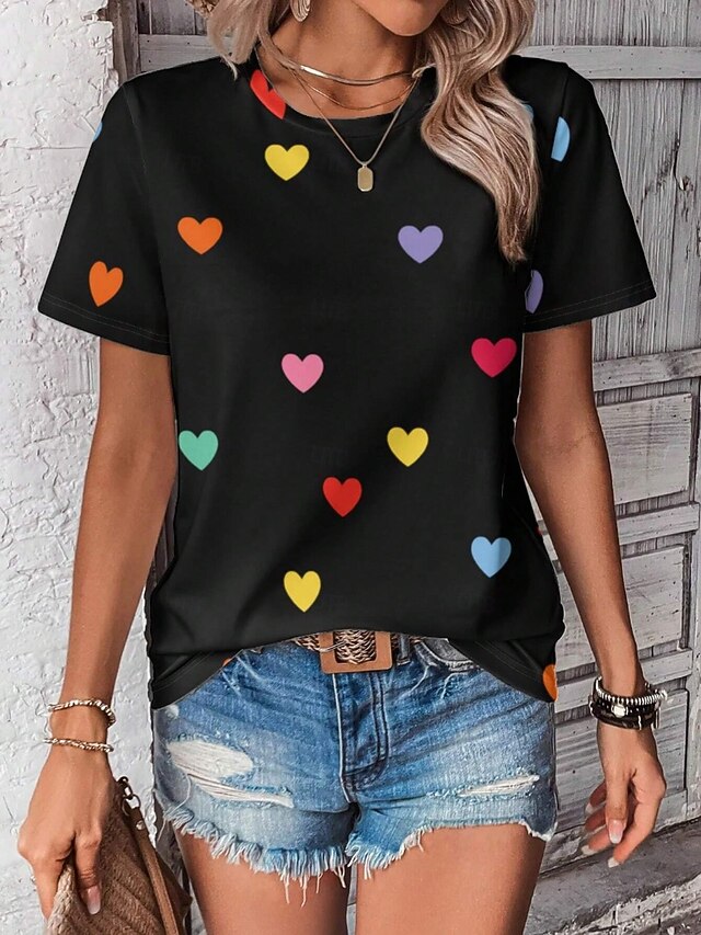 Valentine Women's Heart T Shirt Cute Regular Tops Short