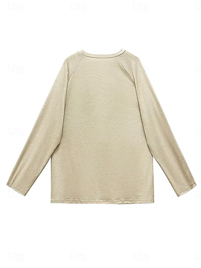 Women's T shirt Long Sleeve Tunic Top Reindeer Print Long