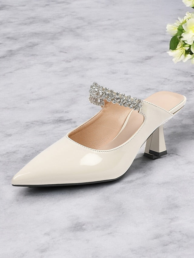 Heeled Women's Rhinestone Embellished Slip-On Pointed-Toe