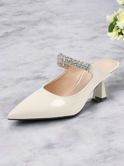 Heeled Women's Rhinestone Embellished Slip-On Pointed-Toe