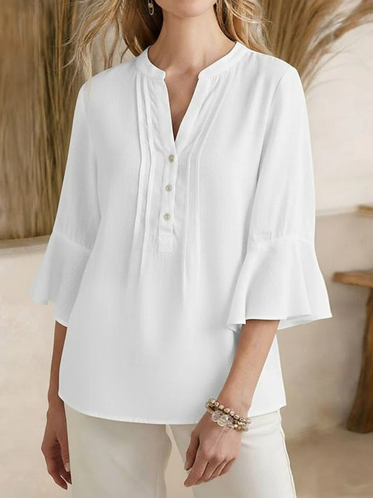 Women's Shirt Blouse Buttons Plain Stylish Classic Modern