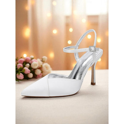 Ankle Heels - Stiletto with Strap Satin Green Women's