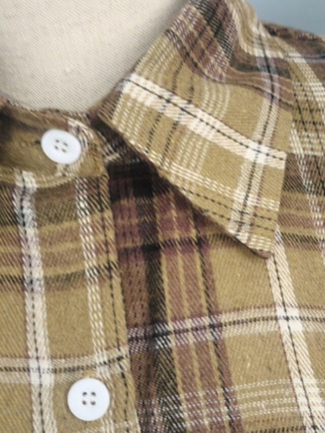 Women's Shirt Pocket Buttons Plaid Elegant Bohemia Vintage