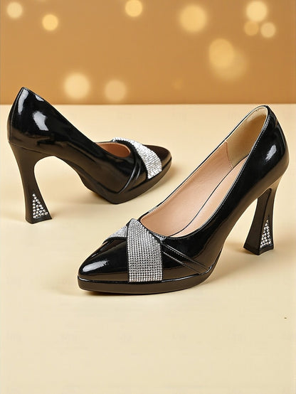 Burgundy Heels Women's with Leather Patent Toe Pointed