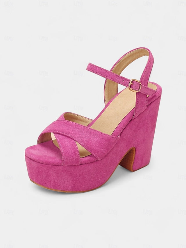 Platform Women's with Strap - Ankle Pink Suede Sandals Hot