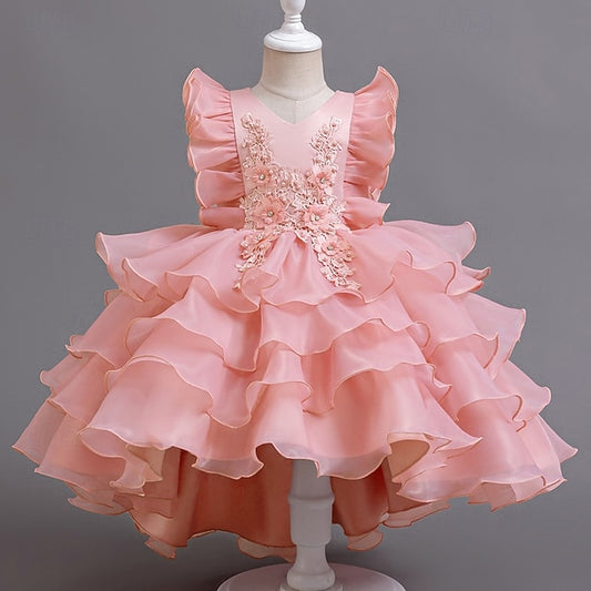 Floral Kids Girls' Party Dress Asymmetrical