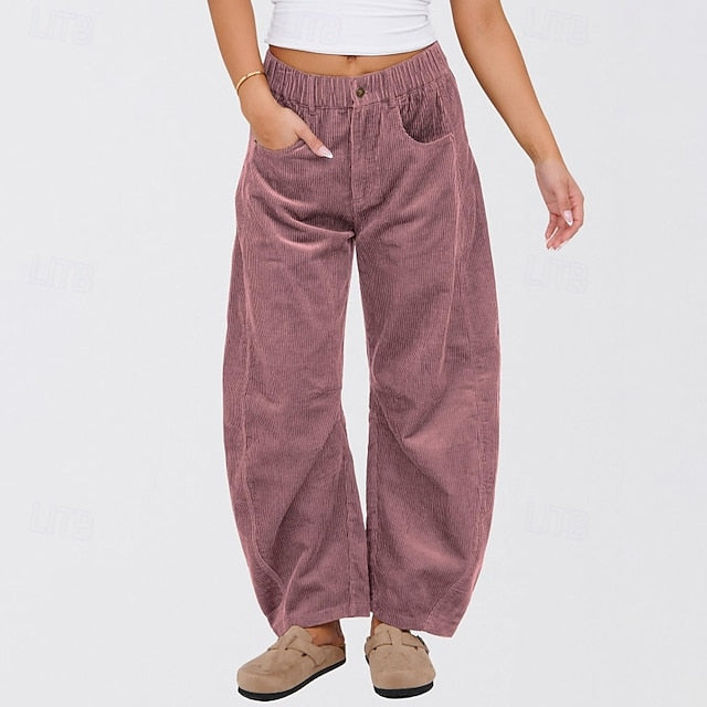 Women's Wide Leg Corduroy Pants Slacks Streetwear Casual