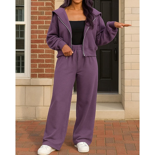 Hoodie Piece 2 Tight Up Tracksuit Zip Women's Top Baggy