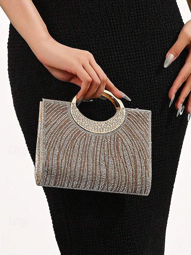 – Bag Round Evening Rhinestone Handle with Clutch Women's