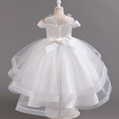 Wedding Solid Short Dress Kids Color Sleeve Girls' Party