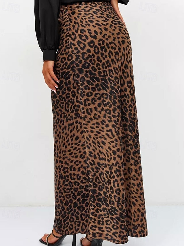 Women's Fashion Sexy Maxi High Waist Skirts Leopard Ruched