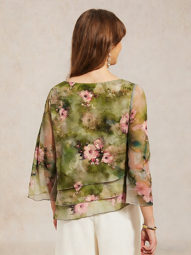 Women's Blouse Chiffon Tops Lace Tops Lace up Layered