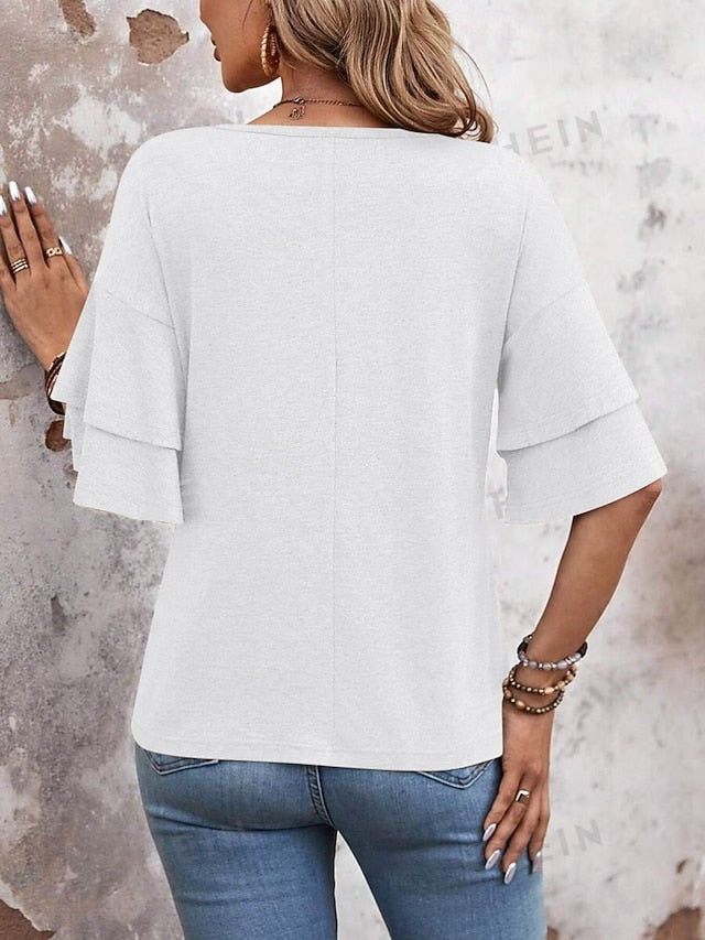 Women's T Shirt Tee Top Ruffle Plain Fashion Stylish