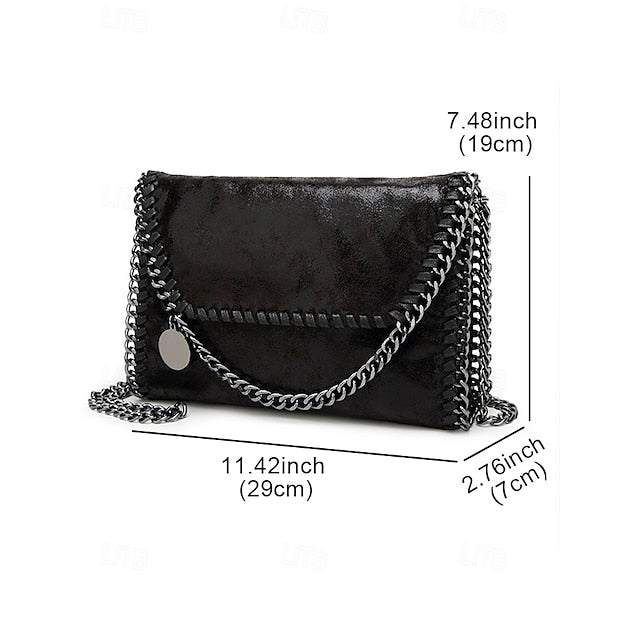 Leather Faux Bag with Chain Red Whipstitch Shoulder Detailing