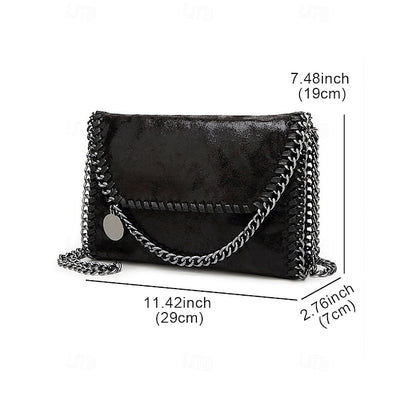 Leather Faux Bag with Chain Red Whipstitch Shoulder Detailing