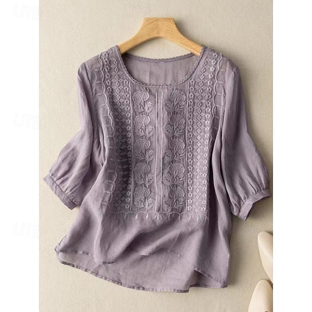 Women's Shirt Blouse Long Cotton Top White Cotton Top