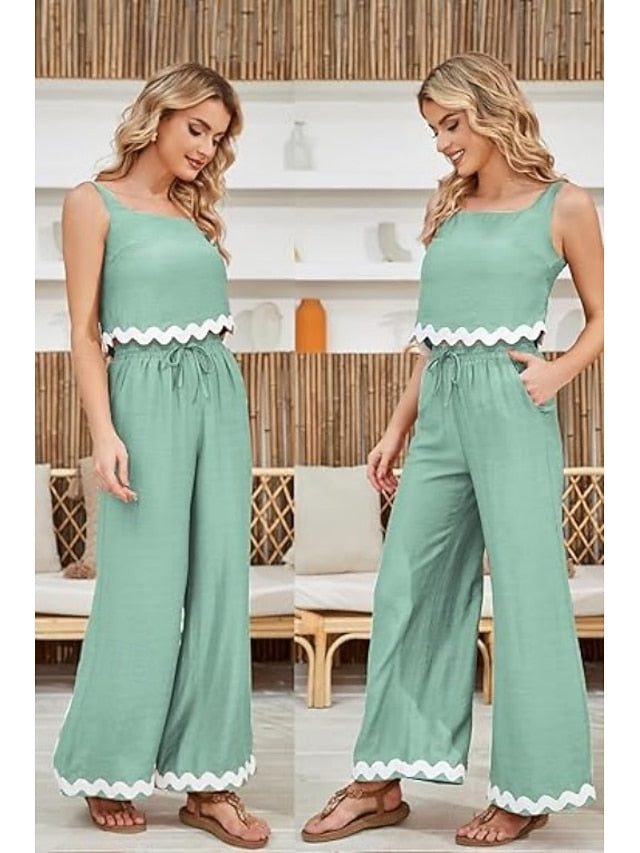 Women's tank top trousers wavy hem casual fashion suit