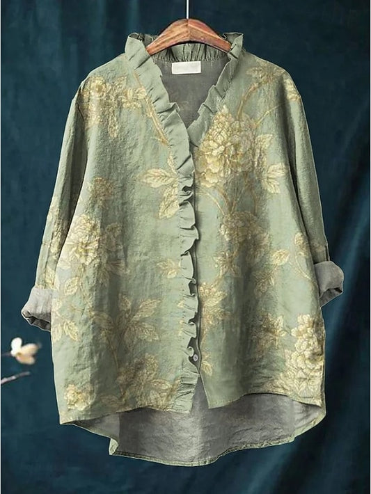 Women's Boho Shirt Ruffle Floral Graphic Bohemia Vintage