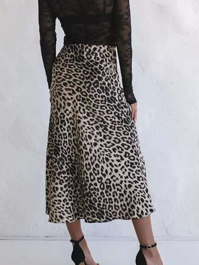 Women's Fashion Sexy Maxi High Waist Skirts Leopard Ruched