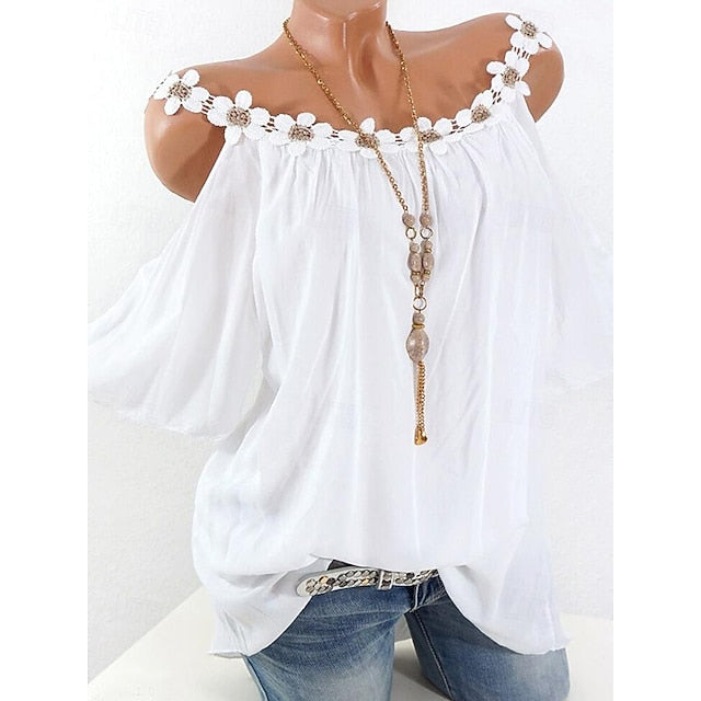 Shirt Lace Shirt Blouse Women's White Pink Army Green Plain