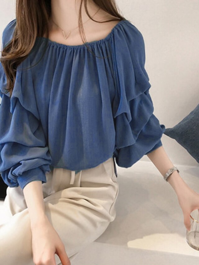 Women's Shirt Blouse Chiffon Tops Ruched Plain Active