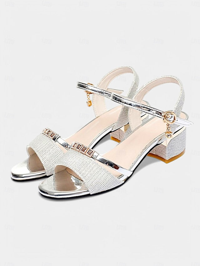 Rhinestone Elegant Women Silver Heeled Sandals Shoes for