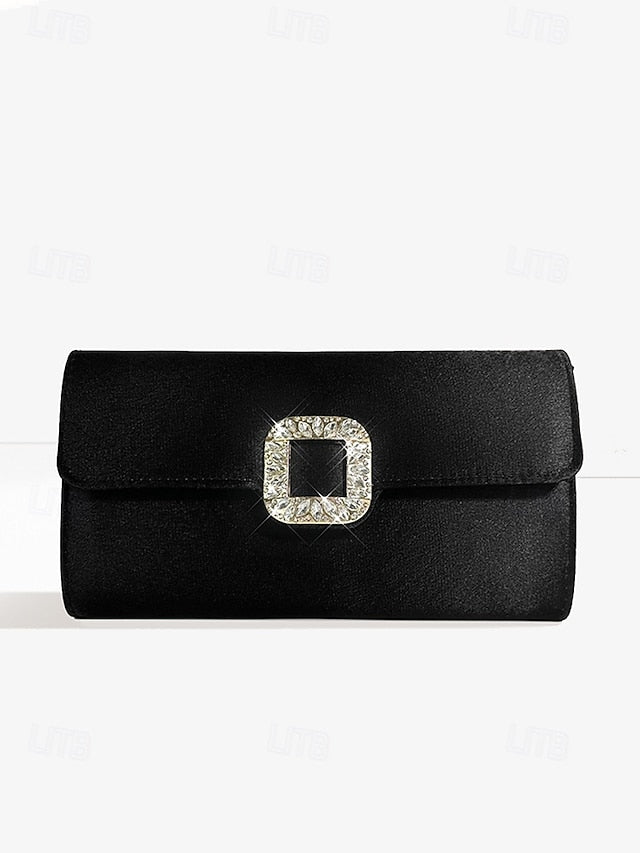 Buckle Women's Satin with Rhinestone Elegant White Clutch -