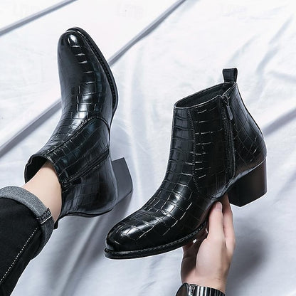 Ankle - Boots Brown Men's Crocodile Faux Pattern Leather