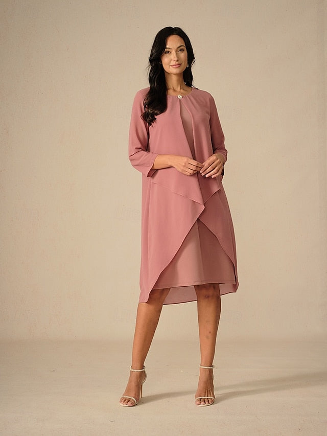 Women's Evening Dress Cape Sleeve Knee-Length Elegant Green