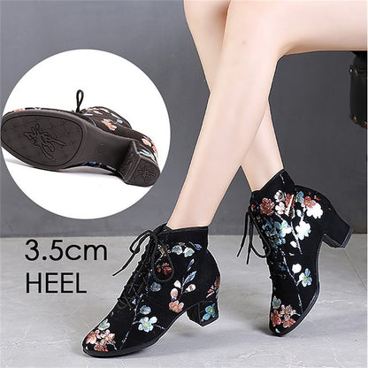 Black Comfortable for Lace-up Women Shoes – Floral Dance Low