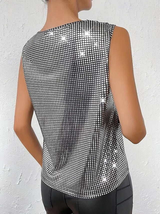 Women's Camisole Tank Top Sequins Solid Color Party Stylish