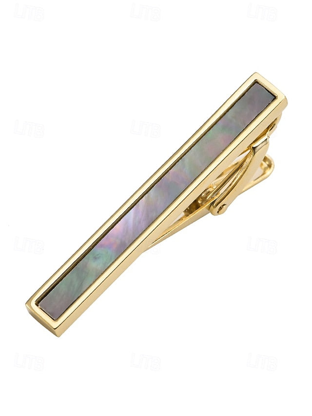 Men's pearl clip tie and brass with mother inlaid of