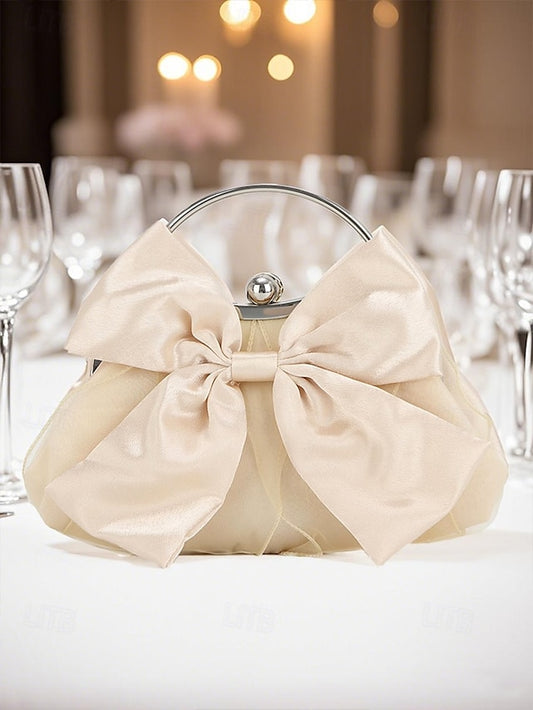 Evening – Bag Women's Elegant Bow Satin Pearl Clutch