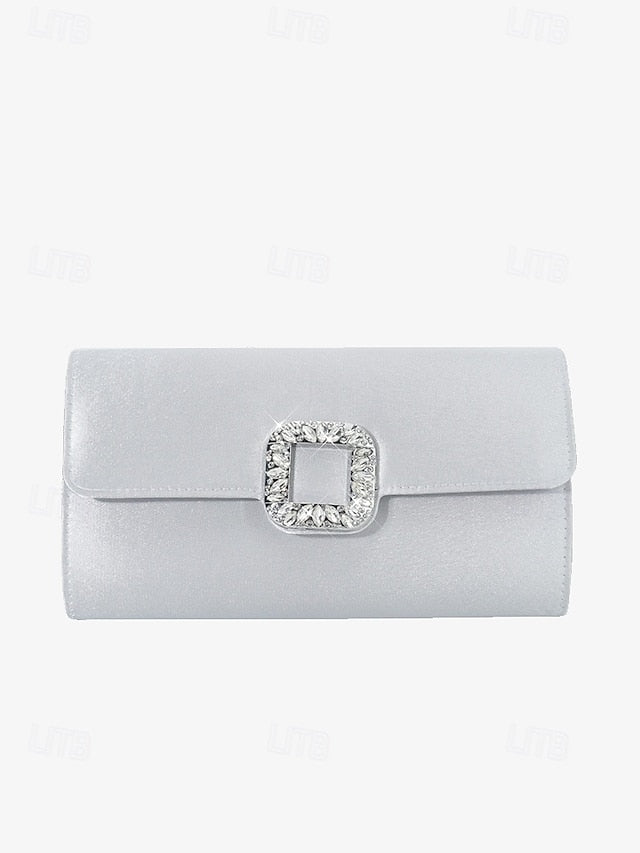 Buckle Women's Satin with Rhinestone Elegant White Clutch -