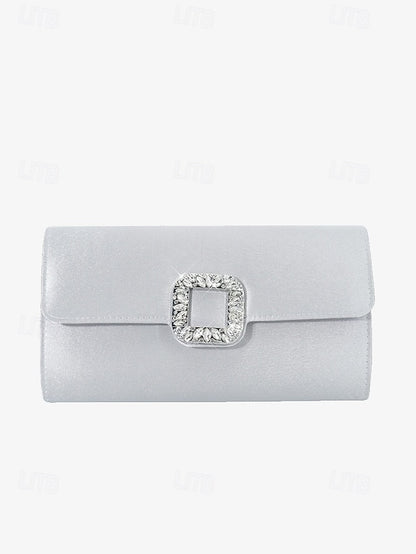 Buckle Women's Satin with Rhinestone Elegant White Clutch -