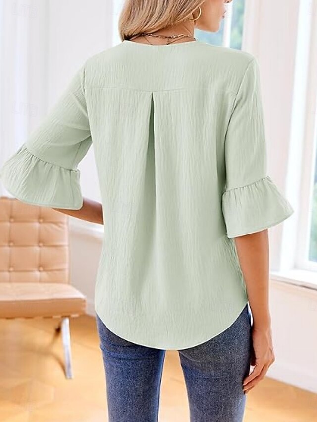Women's Blouse Ruffle Solid Color Stylish Basic Casual 3/4