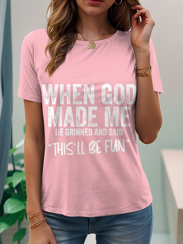 Women's T Shirt Print Graphic Letter Stylish Casual Short