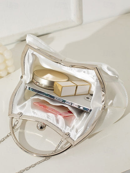 Evening – Bag Women's Elegant Bow Satin Pearl Clutch