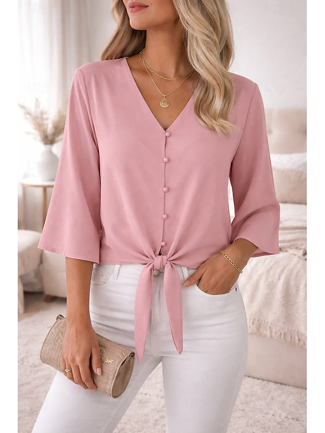 Easter Women's Summer Tops Solid Color Plain Elegant