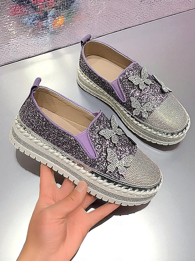 Platform Sneakers Glitter Slip-On Women's Purple with