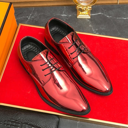 Leather Patent for – Formal Lace-Up Men Glossy Shoes Green