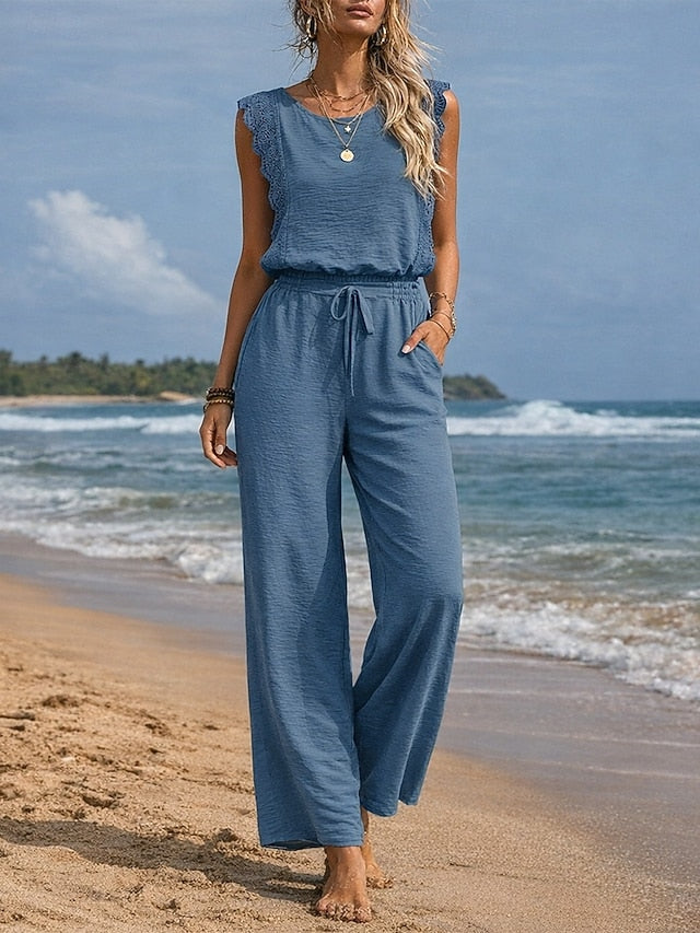 Women's Pants Sets Bolero Top Sleeveless Round Neck Plain